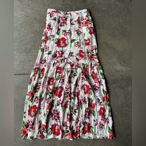 ASOS White Floral Maxi A-Line Tiered Skirt